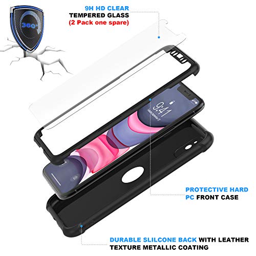 ORETECH Funda para iPhone 11 (2019) 6.1" con [2X Protector de Pantalla] 360 Grados Anti-Choque Carcasa Protectora de Cuerpo Completo Silicona Premium y Hard PC Case Caso Cover para iPhone 11-Negro