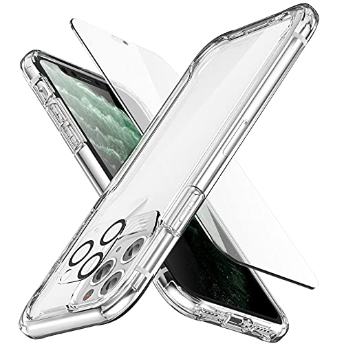 ORETECH Funda Transparente para iPhone 11 PRO MAX, con [2x Vidrio Cristal Templado y 1x Cámara Protector de Pantalla] Silicona Bumper Carcasa Antichoque Anti-Arañazos Caso para iPhone 11 Pro Max,Clara