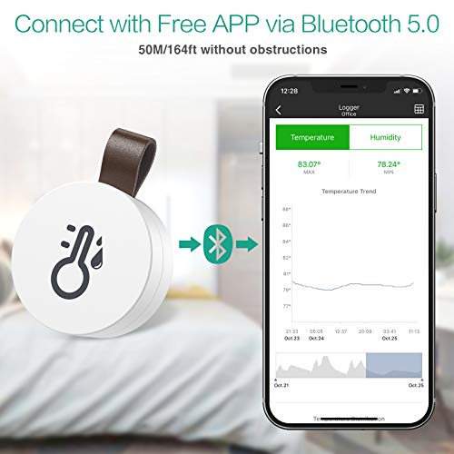 ORIA Termómetro Higrómetro Bluetooth, Sensor de Humedad de Temperatura con Exportación de Almacenamiento de Datos, Termometro Inalámbrico Digital con Android y iPhone para Habitación