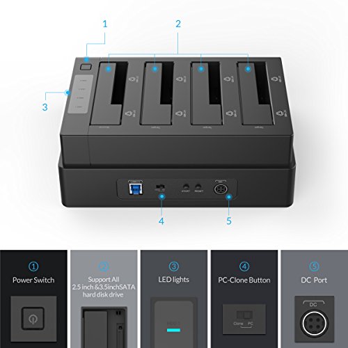 ORICO Base de conexion Docking Station USB 3.0 a SATA Admite 40TB, Base de Conexión para Disco Duro Docking Station para HDD HDD de 2.5 y 3.5 Pulgadas,Base de Disco Duro de Copia Fuera de línea