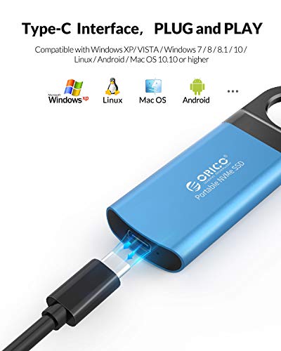 ORICO NVME SSD Portátil Externo 256GB Velocidad de Lectura de hasta 940MB/s, Mini Disco Duro portátil Extreme SSD con 3D NAND USB 3.1 Gen 2 Tipo C-GV100