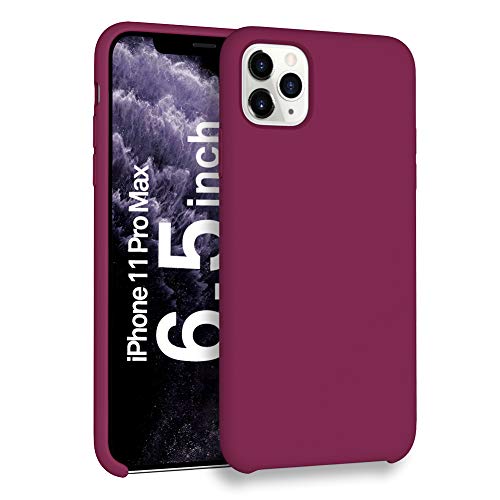 ORNARTO Funda Silicone Case para iPhone 11 Pro MAX, Carcasa de Silicona Líquida Suave Antichoque Bumper para iPhone 11 Pro MAX (2019) 6,5 Pulgadas-Vino Rojo