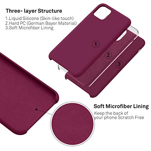 ORNARTO Funda Silicone Case para iPhone 11 Pro MAX, Carcasa de Silicona Líquida Suave Antichoque Bumper para iPhone 11 Pro MAX (2019) 6,5 Pulgadas-Vino Rojo