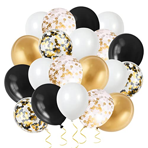 Oro Negro Globos de Cumpleaños, 50 piezas de Oro Negro Globos con Confeti Globos, Decoraciones de Feliz Cumpleaños para Niños, Niñas, Cumpleaños, Bodas, Bautismo, fiestas Decoraciones