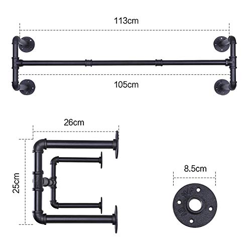 OROPY Riel Colgante Desmontable Desmontable Industrial de la Barra de la Ropa del Metal del Estante de la Ropa del Tubo (Cuatro Bases)