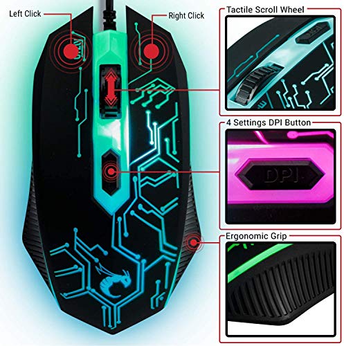 Orzly Teclado y Raton Gaming - Combo Ratón y Teclado USB [RGB LED Retroiluminación], Cascos Gamer, Alfombrilla de Ratón - Para Usuarios PC, Xbox y PS4 [Hornet RX250]