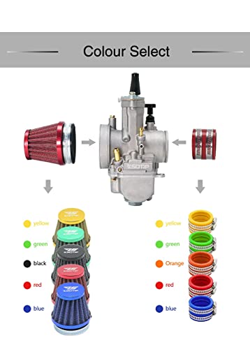 Osig Carburador Motores Motocicleta de Carreras Pwk Carburador + Adaptador + Filtro de Aire Un Juego para 21 24 26 28 30 32 34 mm 4T Stroke 50CC-250CC Moto Motocicleta Carburador (Color : 28mm Red)