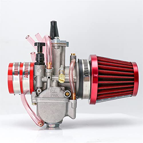 Osig Carburador Motores Motocicleta de Carreras Pwk Carburador + Adaptador + Filtro de Aire Un Juego para 21 24 26 28 30 32 34 mm 4T Stroke 50CC-250CC Moto Motocicleta Carburador (Color : 28mm Red)