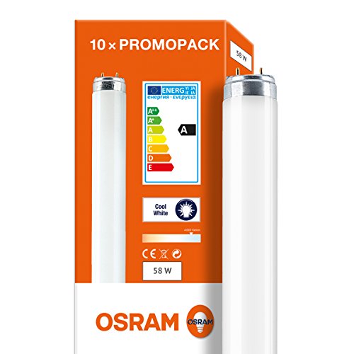 Osram tubo fluorescente (regulable G13 T8, 58 W, tubo de neón, 150 cm de largo break-proof/, color blanco frío, 4000 K, 10-pack