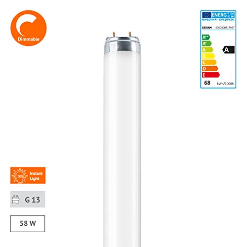 Osram tubo fluorescente (regulable G13 T8, 58 W, tubo de neón, 150 cm de largo break-proof/, color blanco frío, 4000 K, 10-pack