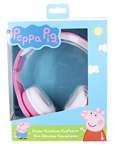 OTL Technologies Auriculares Infantiles con Bluetooth (Banda Acolchada, limitación de Volumen a 85 dB, diseño de Peppa Pig y Peppa, para niños y niñas), Color Rosa y Blanco