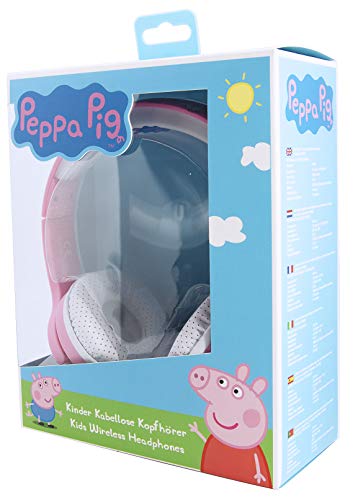 OTL Technologies Auriculares Infantiles con Bluetooth (Banda Acolchada, limitación de Volumen a 85 dB, diseño de Peppa Pig y Peppa, para niños y niñas), Color Rosa y Blanco