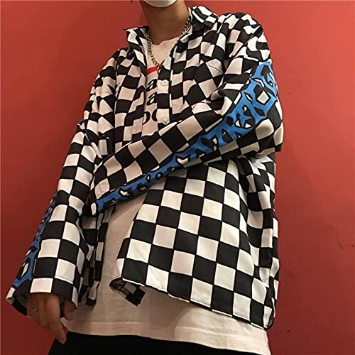 Otoño Harajuku Camisa de la Moda de Las Mujeres con la Carta de Moda imprimió Las Camisas Unisex Sueltas Retro Casual Plaid Streetwear Hip Hop Womens Coat