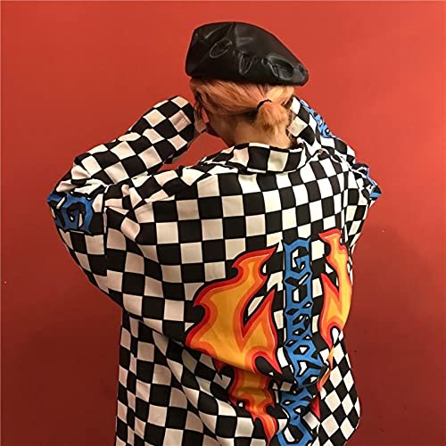 Otoño Harajuku Camisa de la Moda de Las Mujeres con la Carta de Moda imprimió Las Camisas Unisex Sueltas Retro Casual Plaid Streetwear Hip Hop Womens Coat