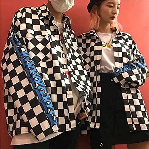 Otoño Harajuku Camisa de la Moda de Las Mujeres con la Carta de Moda imprimió Las Camisas Unisex Sueltas Retro Casual Plaid Streetwear Hip Hop Womens Coat