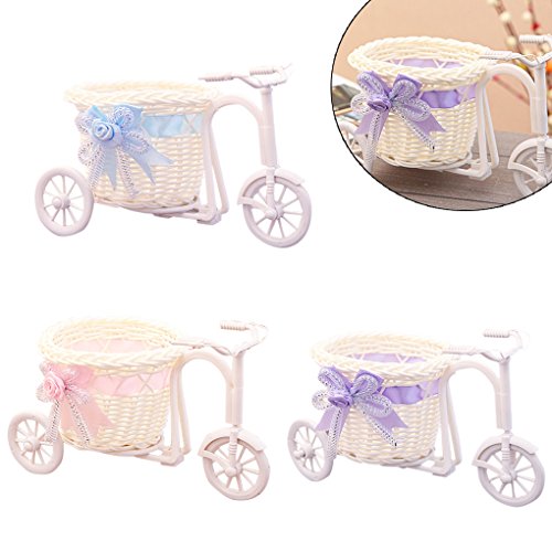 Outflower ratán jardín nostálgico Bicicleta Flor Artificial decoración Planta Soporte Mini Maceta (Color Aleatorio)