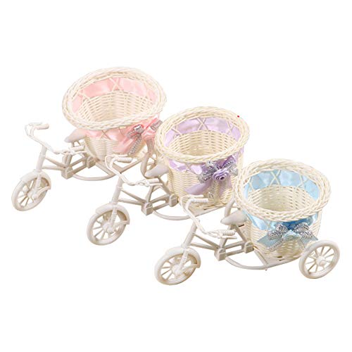 Outflower ratán jardín nostálgico Bicicleta Flor Artificial decoración Planta Soporte Mini Maceta (Color Aleatorio)