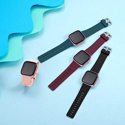 Ouwegaga Banda de Repuesto de Silicona Compatible con Fitbit Versa Correa/Fitbit Versa Lite Correa/Fitbit Versa 2 Correa, Pequeño Negro/Rosa/Rojo/Azul Pizarra