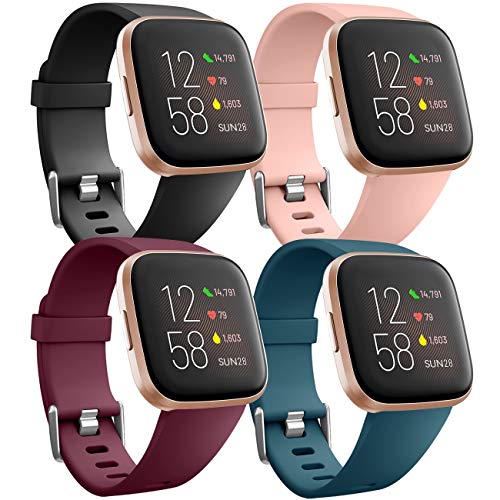 Ouwegaga Banda de Repuesto de Silicona Compatible con Fitbit Versa Correa/Fitbit Versa Lite Correa/Fitbit Versa 2 Correa, Pequeño Negro/Rosa/Rojo/Azul Pizarra