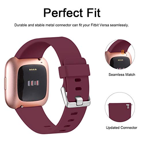 Ouwegaga Banda de Repuesto de Silicona Compatible con Fitbit Versa Correa/Fitbit Versa Lite Correa/Fitbit Versa 2 Correa, Pequeño Negro/Rosa/Rojo/Azul Pizarra