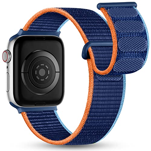 Ouwegaga Sport Solo Loop Band Compatible con Correa Apple Watch 45mm 44mm 42mm, Elástico Ajustable Trenzado Suave Correa de Nylon Compatible con Correa iWatch 7/6/5/4/3/2/1 SE, Negro/Gris/Oscuro Azul