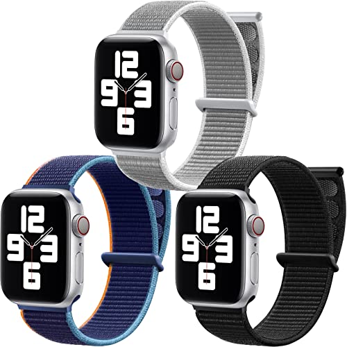 Ouwegaga Sport Solo Loop Band Compatible con Correa Apple Watch 45mm 44mm 42mm, Elástico Ajustable Trenzado Suave Correa de Nylon Compatible con Correa iWatch 7/6/5/4/3/2/1 SE, Negro/Gris/Oscuro Azul