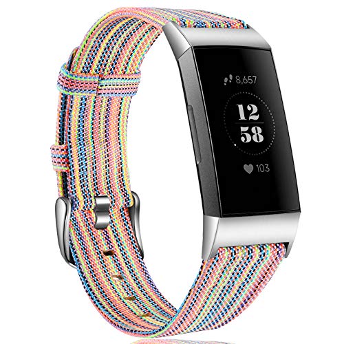 Ouwegaga Tejida Correa Compatible con Fitbit Charge 3, Reemplazo Tejido Ajustable Bandas Deporte Pulsera Compatible con Fitbit Charge 3/Charge 4, Pequeña Colorido