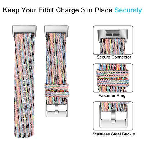 Ouwegaga Tejida Correa Compatible con Fitbit Charge 3, Reemplazo Tejido Ajustable Bandas Deporte Pulsera Compatible con Fitbit Charge 3/Charge 4, Pequeña Colorido