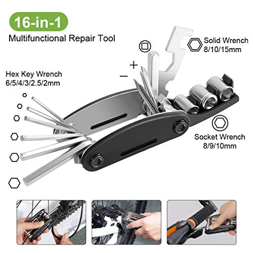 Oziral Kit Reparación Herramientas Bicicleta 16 en 1 Herramienta multifunción con 120 PSI Mini Bomba, Bomba de Bola con Aguja, Kit Patch Glueless para Libre Camping al Aire