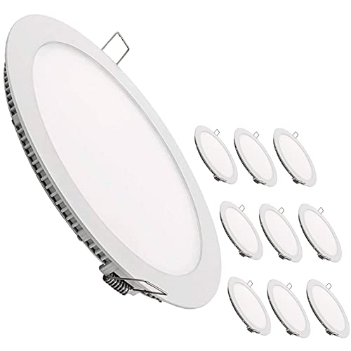 Pack 10x Panel Downlight LED redondo plano, 20W. Color Blanco Neutro (4500K). 1800 Lumenes. Driver incluido.