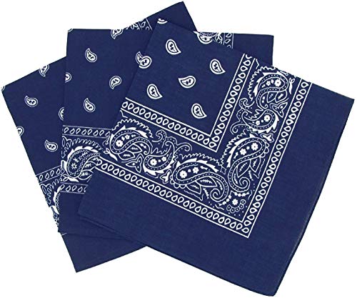 Pack 3 Pañuelos Bandanas de Paisley de Algodón para Cuello Pulsera Cabeza Unisex (azul x 3,SFJ-1-20, Talla única)