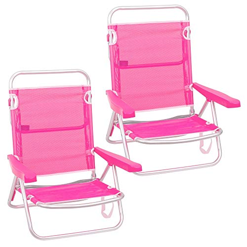 Pack de 2 sillas de Playa Convertibles en Cama de Aluminio y textileno (Rosa)