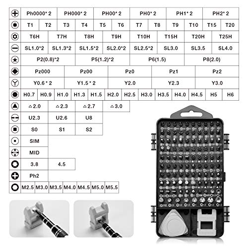 Paddy Juego de Destornilladores de Precisión,117 en 1 Herramientas Kit de Desmontar de Reparación para iPhones, PC, Smartphone, Cámara, Reloj, Gafas y otros Aparatos Electrónicos