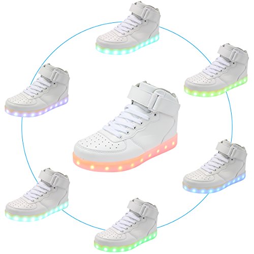 Padgene Unisex Zapatillas LED para Hombre Mujere con Luces (7 Colores) USB Carga Zapatos de Deporte (Blanco, 37EU)