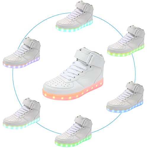 Padgene Unisex Zapatillas LED para Hombre Mujere con Luces (7 Colores) USB Carga Zapatos de Deporte (Blanco, 37EU)