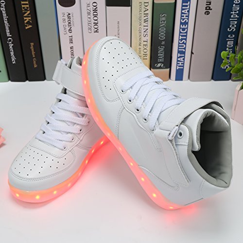 Padgene Unisex Zapatillas LED para Hombre Mujere con Luces (7 Colores) USB Carga Zapatos de Deporte (Blanco, 37EU)