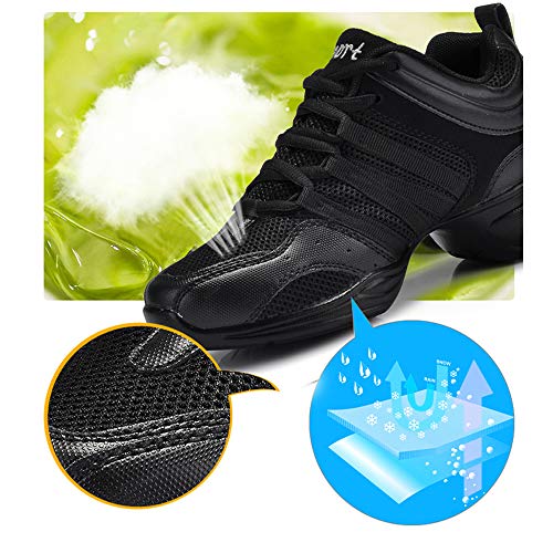 Padgene Zapatillas de Jazz para Mujer, con Cordones, cojín Transpirable para Mujer, Suela Dividida, Zapatillas de Danza de Marcha, Deportivas (Negro Clásico, 36)