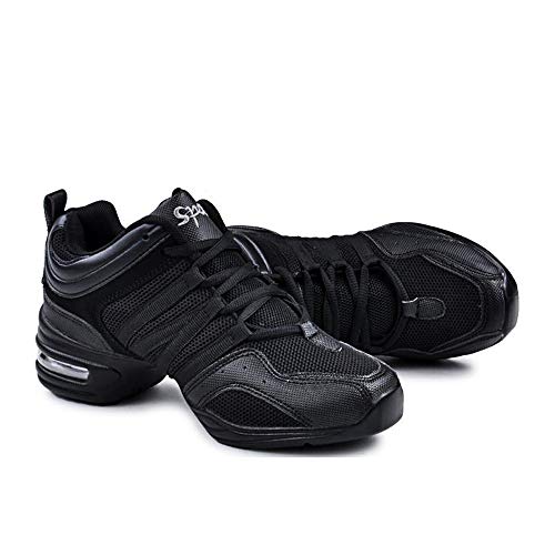 Padgene Zapatillas de Jazz para Mujer, con Cordones, cojín Transpirable para Mujer, Suela Dividida, Zapatillas de Danza de Marcha, Deportivas (Negro Clásico, 36)