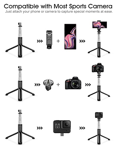 Palo Selfie Trípode, 4 en 1 Selfie Stick Bluetooth con Control Remoto, Monopié Extensible con Obturador para Viaje, Compatible con Cámera Deportiva, Móvil iOS Android (3.5-6.8 Pulgadas)