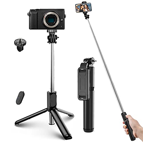 Palo Selfie Trípode, 4 en 1 Selfie Stick Bluetooth con Control Remoto, Monopié Extensible con Obturador para Viaje, Compatible con Cámera Deportiva, Móvil iOS Android (3.5-6.8 Pulgadas)