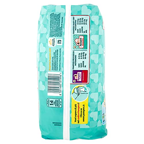 Pampers Baby Dry Braga XXL, talla 7, 17 + kg, 14 pañales