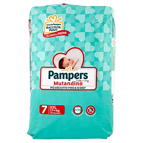 Pampers Baby Dry Braga XXL, talla 7, 17 + kg, 14 pañales