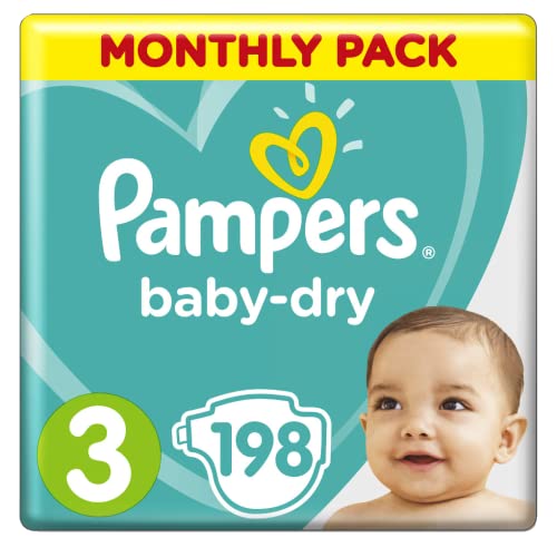 Pampers Baby Dry - Pañales para bebés, Talla 3 (6-10 kg), 198 unidades