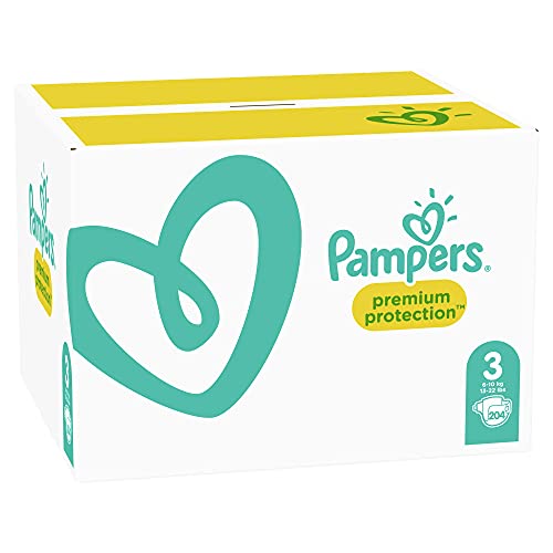 Pampers - Protección Premium - Pañales Talla 3, 6-10 kg, Paquete de 1 mes (x204 pañales)