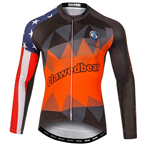 Panegy Hombres Maillot de Ciclismo Mangas Largas Sudadera Deportiva Delgada Transpirable Chándales Estampados Cremallera para Bicicleta Color Naranja Estrelal Talla 3XL