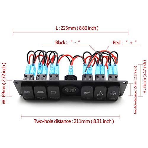 Panel de interruptor basculante con voltímetro, panel de interruptor basculante de palanca de 6 bandas, voltímetro LED colorido para vehículo recreativo, barco marino