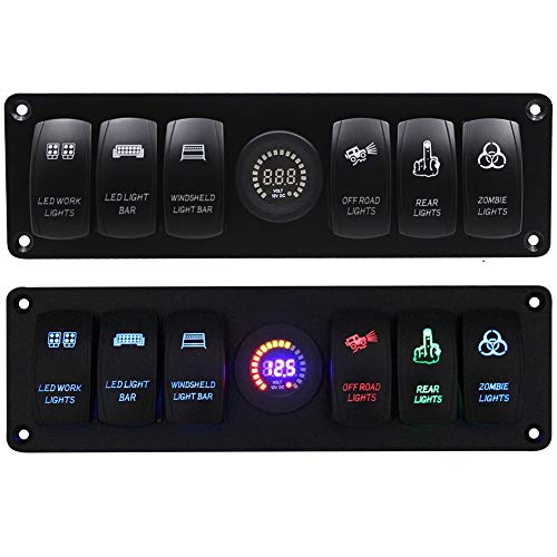 Panel de interruptor basculante con voltímetro, panel de interruptor basculante de palanca de 6 bandas, voltímetro LED colorido para vehículo recreativo, barco marino