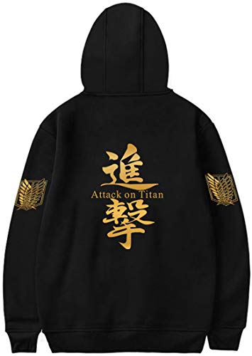 PANOZON Sudadera Attack on Titan para Hombre Chaqueta de Anime con Capucha Scouting Legion Series Manga (L, A-Negro 9071-1)