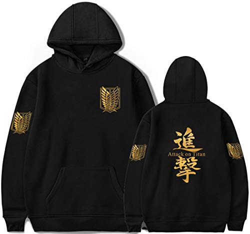 PANOZON Sudadera Attack on Titan para Hombre Chaqueta de Anime con Capucha Scouting Legion Series Manga (L, A-Negro 9071-1)