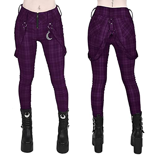 Pantalones a Cuadros Mujeres Gótico Punk Pantalón de Cintura Alta Moda Multi Multi Multi Zipper Y2K Fondos Largos Streetwear Woemn Lápiz Pantalones